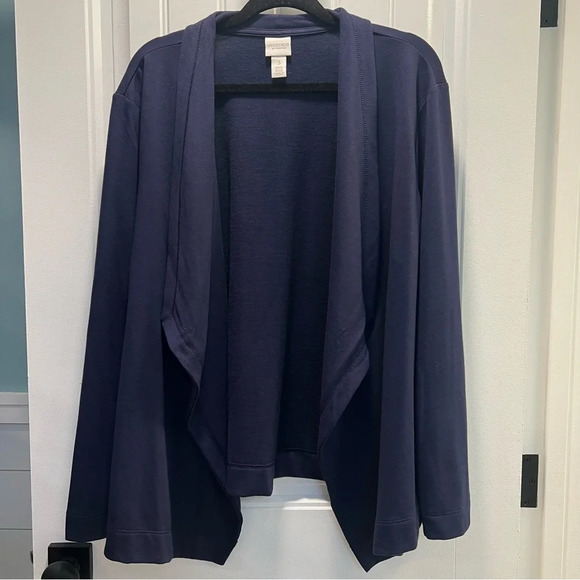 Weekends by Chicos Navy Open Drape Front Long Sleeved Cardigan. Size 3. - Picture 1 of 14